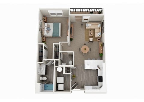 Floor plan for 1 bed, 1.5 baths, 830 sqft